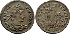 Roman Imperial Coins CONSTANTIUS II (337-361). Ae. Siscia. Obv: D N CONSTANTIVS P F AVG. Diademed, draped and cuirassed bust right. Rev: FEL TEMP REPARATIO / BSIS (symbol). Constantius, holding phoeni