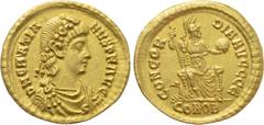 Roman Imperial Coins GRATIAN (367-383). Gold Solidus. Constantinople. Obv: D N GRATIANVS P F AVG. Diademed, draped and cuirassed bust right. Rev: CONCORDIA AVGGGE / CONOB. Constantinopolis seated faci
