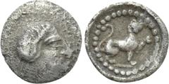 Greek Coins LYCIA. Uncertain Mint or Dynast (Circa 4th Century BC). Hemiobol. Obv: Head of Apollo right. Rev: Panther sitting right, head facing, raising forepaw. Morkholm & Zahle II -; Falghera -; Tr