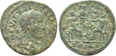 Roman Provincial Coins TROAS. Alexandria. Trebonianus Gallus (251-253). Ae As. Obv: IMP VIB TREB GALLVS AV. Laureate, draped and cuirassed bust right. Rev: COL AVG / TROAD. Priest Krinis and Apollo, h