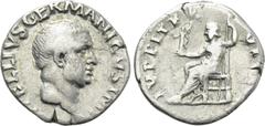 Roman Imperial Coins VITELLIUS (69). Denarius. Rome. Obv: A VITELLIVS GERMANICVS IMP. Bare head right. Rev: IVPPITER VICTOR. Jupiter seated left, holding Victory and sceptre. RIC² 68. Condition: Fine.