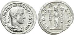 Roman Imperial Coins MAXIMINUS THRAX (235-238). Denarius. Rome. Obv: IMP MAXIMINVS PIVS AVG. Laureate, draped and cuirassed bust right. Rev: FIDES MILITVM. Fides standing left, holding signum in each 