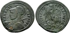 Roman Imperial Coins MAXENTIUS (307-312). Half Follis. Ostia. Obv: MAXENTIVS P F AVG. Helmeted and cuirassed bust left, holding shield and spear. Rev: VICTORIA AETERNA AVG N / MOST ς. Victory standing