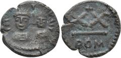Byzantine Coins HERACLIUS (610 - 641) with HERACLIUS CONSTANTINUS. Half Follis. Rome. Obv: D N ERACLIOR VN. Facing busts of Heraclius to left and Heraclius Constantine to right, wearing chlamys and cr