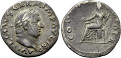 Roman Imperial Coins VITELLIUS (69). Denarius. Rome. Obv: A VITELLIVS GERM IMP AVG TR P. Laureate head right. Rev: CONCORDIA P R. Concordia seated left on throne, holding patera and cornucopia. RIC² 9
