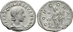 Roman Imperial Coins AQUILIA SEVERA (Augusta, 220-221 & 221-222). Denarius. Rome. Obv: IVLIA AQVILIA SEVERA AVG. Draped bust right. Rev: CONCORDIA. Concordia standing left, holding double cornucopia a