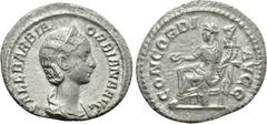 Roman Imperial Coins ORBIANA (Augusta, 225-227). Denarius. Rome. Obv: SALL BARBIA ORBIANA AVG. Draped bust right, wearing stephane. Rev: CONCORDIA AVGG. Concordia seated left on throne, holding patera