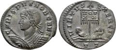 Roman Imperial Coins CRISPUS (Caesar, 316-326). Follis. Ticinum. Obv: CRISPVS NOB CAES. Laureate and cuirassed bust left, with spear and shield. Rev: VIRTVS EXERCIT / TT. Standard inscribed VOT / XX f