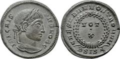 Roman Imperial Coins CRISPUS (Caesar, 316-326). Follis. Siscia. Obv: IVL CRISPVS NOB C. Laureate head right. Rev: CAESARVM NOSTRORVM / BSIS (star). VOT / X in two lines within wreath. RIC 165. Conditi