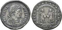 Roman Imperial Coins GRATIAN (367-383). Miliaresion. Antioch. Obv: DN GRATIANVS PF AVG. Diademed, draped and cuirassed bust right. Rev: GLORIA ROMANORVM / ANT ✝︎. Two emperors standing facing each oth