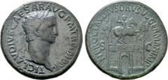 Roman Imperial Coins CLAUDIUS (41-54). Sestertius. Rome. Obv: TI CLAVDIVS CAESAR AVG P M TR P IMP P P. Laureate head right. Rev: NERO CLAVDIVS DRVSVS GERMAN IMP / S - C. Triumphal arch surmounted by e