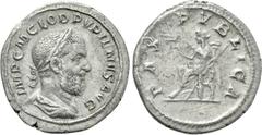 Roman Imperial Coins PUPIENUS (238). Denarius. Rome. Obv: IMP C M CLOD PVPIENVS AVG. Laureate, draped and cuirassed bust right. Rev: PAX PVBLICA. Pax seated left on throne, holding branch and sceptre.