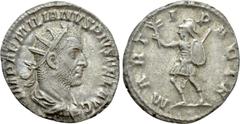 Roman Imperial Coins AEMILIAN (253). Antoninianus. Rome. Obv: IMP AEMILIANVS PIVS FEL AVG. Radiate, draped and cuirassed bust right. Rev: MARTI PACIF. Mars advancing left, holding branch, shield and s