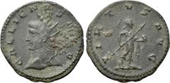 Roman Imperial Coins GALLIENUS (253-268). Antoninianus. Antioch. Obv: GALLIENVS AVG. Radiate bust left. Rev: VIRTVS AVG. Gallienus standing right, holding transverse spear and globe. Cf. MIR 1636av (p