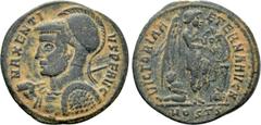 Roman Imperial Coins MAXENTIUS (307-312). Half Follis. Ostia. Obv: MAXENTIVS P F AVG. Helmeted and cuirassed bust left, holding shield and spear. Rev: VICTORIA AETERNA AVG N / [.]OSTS. Victory standin