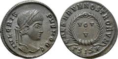 Roman Imperial Coins CRISPUS (Caesar, 316-326). Follis. Siscia. Obv: IVL CRISPVS NOB C. Laureate head right. Rev: CAESARVM NOSTRORVM / ΓSIS (star). VOT / V in two lines within wreath. RIC 161. Conditi