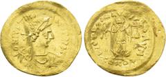 Byzantine Coins JUSTINIAN I (527-565). GOLD Tremissis. Constantinople. Obv: D N IVSTINIANVS P P AVG. Diademed, draped and cuirassed bust right. Rev: VICTORIA AVGVSTORVM / CONOB. Victory advancing righ
