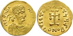 Byzantine Coins JUSTINIAN II (First reign, 685-695). GOLD Tremissis. Constantinople. Obv: δ N IVSTINIANVS PE[...]. Diademed, draped and cuirassed bust right. Rev: VICTORIA AVςЧS/ CONON. Cross potent s