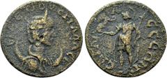 Roman Provincial Coins PISIDIA. Sagalassus. HERENNIA ETRUSCILLA (Augusta, 249-251). Ae. Obv: EPE ETPOYCKIΛΛA CB. Diademed and draped bust right, set on crescent. Rev: CAΓAΛACCEΩN. Lacaedemon standing 