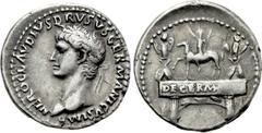 Roman Imperial Coins NERO CLAUDIUS DRUSUS (Died 9 BC). Denarius. Rome. Struck under Claudius (41-54). Obv: IMP NERO CLAVDIVS DRVSVS GERMANICVS. Laureate head left. Rev: DE GERMANIS. Arch of Drusus, su