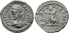 Roman Imperial Coins PLAUTILLA (Augusta, 202-205). Denarius. Rome. Obv: PLAVTILLA AVGVSTA. Draped bust right. Rev: VENVS VICTRIX. Venus standing left, holding apple and palm frond, and resting elbow u