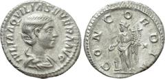 Roman Imperial Coins AQUILIA SEVERA (Augusta, 220-221 & 221-222). Denarius. Rome. Obv: IVLIA AQVILIA SEVERA AVG. Draped bust right. Rev: CONCORDIA. Concordia standing left, holding double cornucopia a