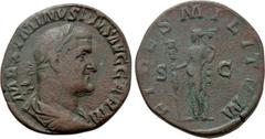 Roman Imperial Coins MAXIMINUS THRAX (235-238). Sestertius. Rome. Obv: MAXIMINVS PIVS AVG GERM. Laureate, draped and cuirassed bust right. Rev: FIDES MILITVM / S - C. Fides standing left, holding sign