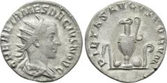 Roman Imperial Coins HERENNIUS ETRUSCUS (Caesar, 249-251). Antoninianus. Rome. Obv: Q HER ETR MES DECIVS NOB C. Radiate, draped and cuirassed bust right. Rev: PIETAS AVGVSTORVM. Emblems of the pontifi