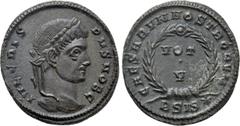 Roman Imperial Coins CRISPUS (Caesar, 316-326). Follis. Siscia. Obv: IVL CRISPVS NOB C. Laureate head right. Rev: CAESARVM NOSTRORVM / BSIS (star). VOT / V in two lines within wreath. RIC 161. Conditi