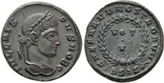 Roman Imperial Coins CRISPUS (Caesar, 316-326). Follis. Siscia. Obv: IVL CRISPVS NOB C. Laureate head right. Rev: CAESARVM NOSTRORVM / BSIS (star). VOT / V in two lines within wreath. RIC 161. Conditi