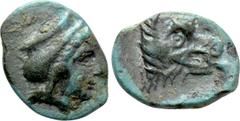 Greek Coins ARGOLIS. Argos. Ae (Circa 400-375 BC). Obv: Head of Hera right, wearing stephane. Rev: Head of wolf right. Cf. BCD Peloponnesos 1120 (Head of Hera left and wolf right). Condition: Very fin