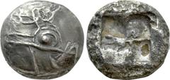 Greek Coins LYCIA. Phaselis. Stater (Circa 550 BC). Obv: Prow of galley right, terminating in forepart of boar. Rev: Rough incuse square. Heipp-Tamer Series 1, Emission 1, 1 (V1/R1); SNG von Aulock 43