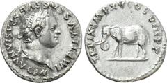 Roman Imperial Coins TITUS (79-81). Denarius. Rome. Obv: IMP TITVS CAES VESPASIAN AVG P M. Laureate head right. Rev: TR P IX IMP XV COS VIII P P. Elephant advancing left. RIC² 115. Condition: Very fin