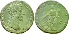 Roman Imperial Coins COMMODUS (177-192). Sestertius. Rome. Obv: M COMMODVS ANTONINVS AVG PIVS. Laureate head right. Rev: TRP VIII IMP VI COS IIII PP / S - C. Fortuna standing left, holding cornucopia 