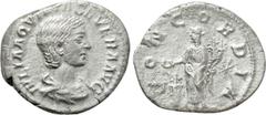 Roman Imperial Coins AQUILIA SEVERA (Augusta, 220-221 & 221-222). Denarius. Rome. Obv: IVLIA AQVILIA SEVERA AVG. Draped bust right. Rev: CONCORDIA. Concordia standing left, holding double cornucopia a