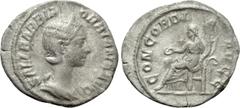 Roman Imperial Coins ORBIANA (Augusta, 225-227). Denarius. Rome. Obv: SALL BARBIA ORBIANA AVG. Draped bust right, wearing stephane. Rev: CONCORDIA AVGG. Concordia seated left on throne, holding patera