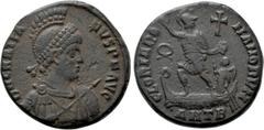 Roman Imperial Coins GRATIAN (367-383). Follis. Antioch. Obv: DN GRATIANVS PF AVG. Diademed, helmeted, draped, and cuirassed bust right, holding spear pointed forward and shield. Rev: GLORIA ROMANORVM