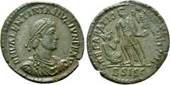 Roman Imperial Coins VALENTINIAN II (364-375). Follis. Siscia. Obv: DN VALENTINIANVS IVN P F AVG. Diademed, draped and cuirassed bust right. Rev: REPARATIO REI PVB / BSISC. Emperor standing facing, he