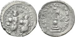 Byzantine Coins HERACLIUS with HERACLIUS CONSTANTINE (610-641). Hexagram. Constantinople. Obv: δδ NN ҺЄRACILЧS ЄT ҺЄRA CONST. Heraclius and Heraclius Constantine seated facing on double throne, each h