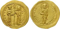 Byzantine Coins THEODORA (1055-1056). GOLD Histamenon Nomisma. Constantinople. Obv: + IhS XIS REX REGNATIm. Christ Pantokrator standing on footstool, facing. Rev: + ΘΕΟΔWPA AVΓOVCTA. Theodora and the 