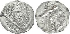 Byzantine Coins EMPIRE OF NICAEA. John III Ducas (Vatatzes) (1222-1254). Trachy. Magnesia. Obv: IC - XC. Facing bust of Christ Pantokrator; cross to left and right. Rev: John standing facing, holding 