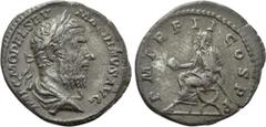Roman Imperial Coins MACRINUS (217-218). Denarius. Rome. Obv: IMP C M OPEL SEV MACRINVS AVG. Laureate and draped bust right. Rev: P M TR P II COS P P. Macrinus seated left on curule chair, holding glo