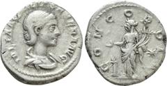 Roman Imperial Coins AQUILIA SEVERA (Augusta, 220-221 & 221-222). Denarius. Rome. Obv: IVLIA AQVILIA SEVERA AVG. Draped bust right. Rev: CONCORDIA. Concordia standing left, holding double cornucopia a