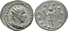 Roman Imperial Coins AEMILIAN (253). Antoninianus. Rome. Obv: IMP AEMILIANVS PIVS FEL AVG. Radiate, draped and cuirassed bust right. Rev: VIRTVS AVG. Virtus standing left, with foot set upon helmet, h