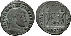 Roman Imperial Coins MAXENTIUS (307-312). Follis. Ostia. Obv: IMP C MAXENTIVS P F AVG. Laureate head right. Rev: AETERNITAS AVG N / M OST Γ. Wolf and twins between the Dioscuri standing facing each ot