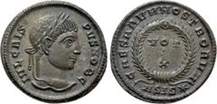 Roman Imperial Coins CRISPUS (Caesar, 316-326). Follis. Siscia. Obv: IVL CRISPVS NOB C. Laureate head right. Rev: CAESARVM NOSTRORVM / ASIS (star). VOT / V in two lines within wreath. RIC 161. Conditi