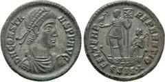 Roman Imperial Coins CONSTANS (337-350). Ae. Siscia. Obv: D N CONSTANS P F AVG. Diademed, draped and cuirassed bust right. Rev: FEL TEMP REPARATIO / ESIS • F. Constans, holding labarum and crowning ph