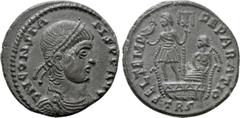 Roman Imperial Coins CONSTANS (337-350). Imitative Maiorina. Obv: DN CONSTANS P F AVG. Diademed, draped and cuirassed bust right. Rev: FEL TEMP REPARATIO / TRS. Constans standing left in galley left, 