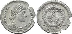 Roman Imperial Coins VALENTINIAN I (364-375). Siliqua. Antioch. Obv: D N VALENTINIANVS P F AVG. Diademed, draped and cuirassed bust right. Rev: VOT X MVL XX / ANT. Legend in four lines within wreath. 