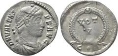 Roman Imperial Coins VALENS (364-378). Siliqua. Constantinople. Obv: D N VALENS P F AVG. Diademed, draped and cuirassed bust right. Rev: VOT / V / C • A. Legend in two lines within wreath. RIC 13d. Co